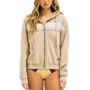 Aviator Nation Tan and White relaxed Zip Up Hoodie